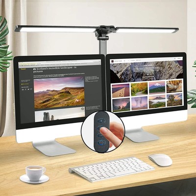 LED Desk Lamp with Clamp Double Head Desk Lamp with 360° Adjustable Gooseneck