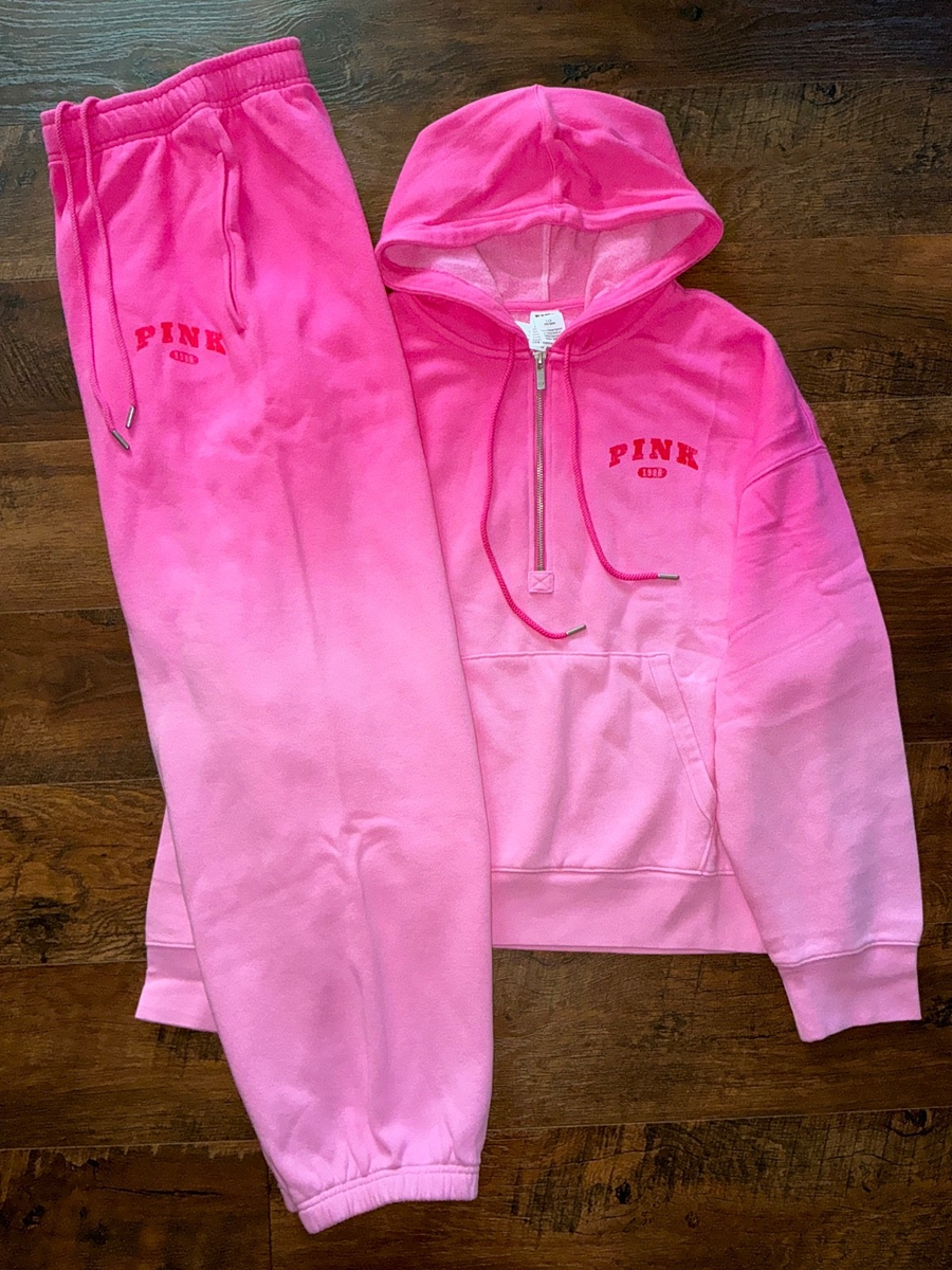 Victoria's Secret Pink Ombre Dip Dye Campus HZ Hoodie Pants Pink Lollipop  L XL