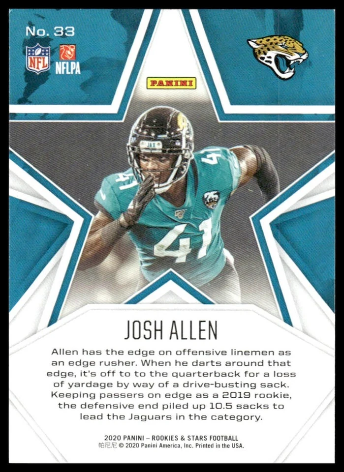 2020 Panini Rookies & Stars #33 Josh Allen Jacksonville Jaguars - Image 2 of 2