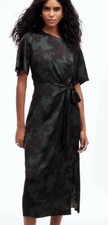Madewell Green Black Floral Midi Tie Dress Women’s 8 Short Sleeve Shift Pencil