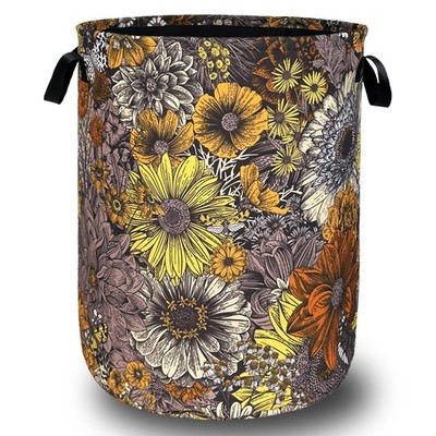 Retro Sunflower Flower Laundry Hamper With Handles Foldable Oxford Cloth Dais...