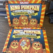 HALLOWEEN .VINTAGE GLAD KING PUMPKIN AND PUMPKINETTES DECORATIVE LAWN BAGS
