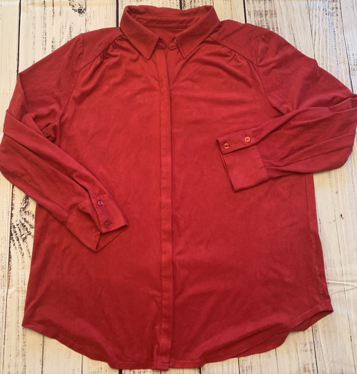 Chico's Large Solid Red Suede-Feel Button Front S… - image 1