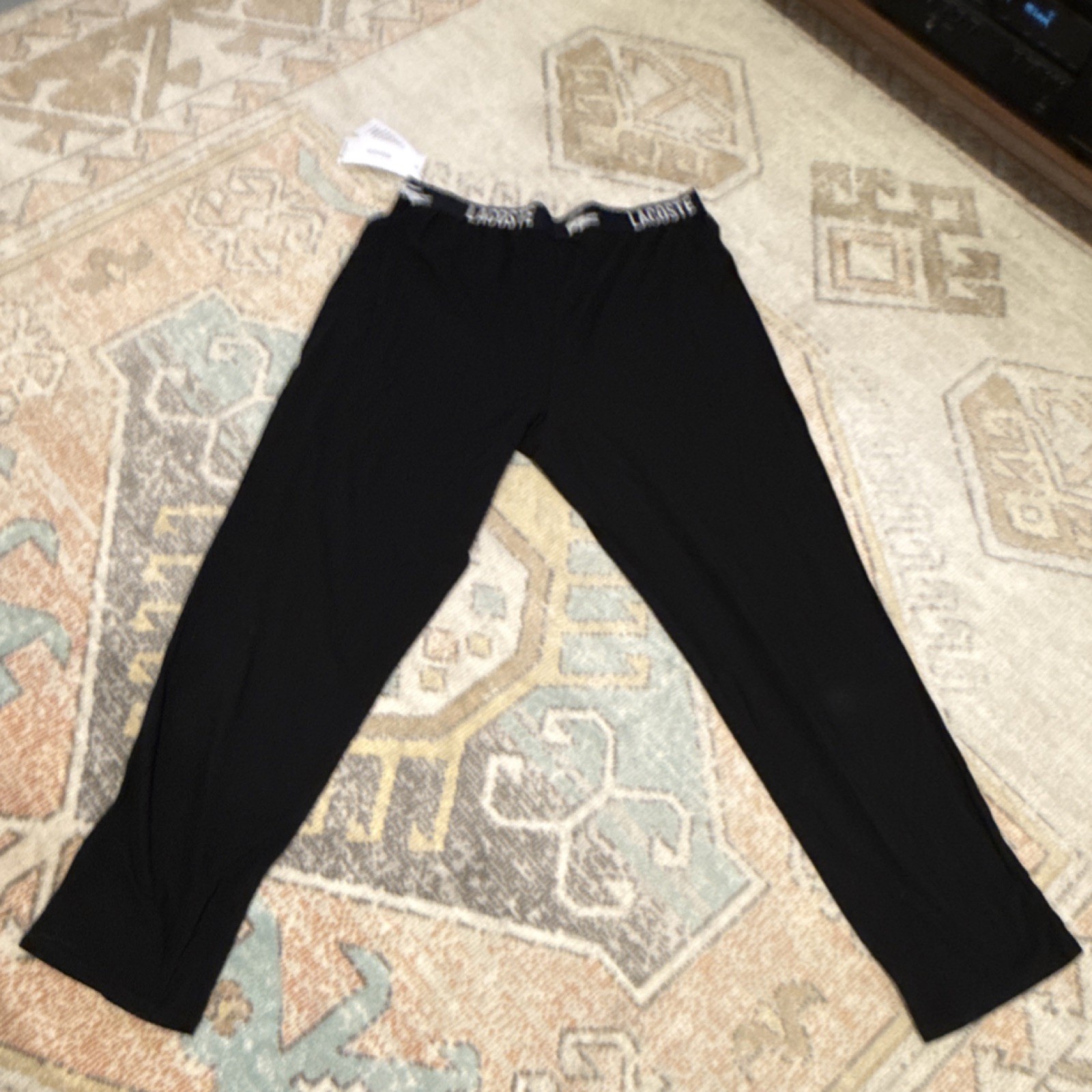 Lacoste Men's L Black Cotton Pajama Pants Solid Logo Waistband Lounge thumbnail 4