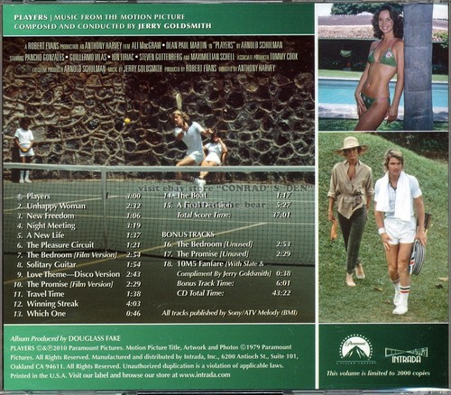 Jerry Goldsmith "PLAYERS" score Intrada Special Collection 3000-Ltd CD SEALED - Picture 2 of 2