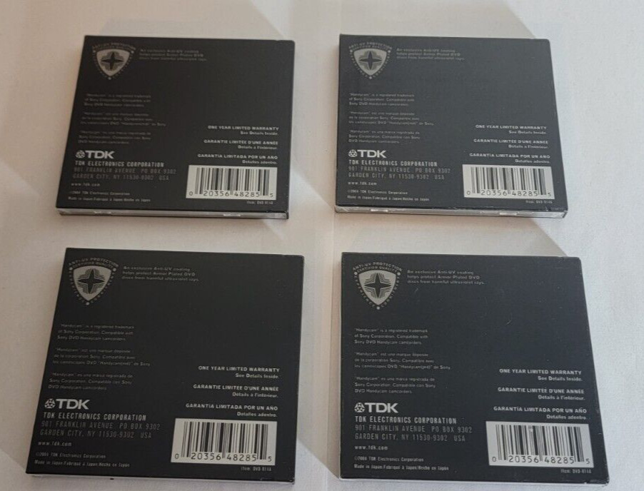 TDK Mini DVD-R Single Sided 1.4GB 30 Min Disc Lot of 4 New for DVD Camcorder