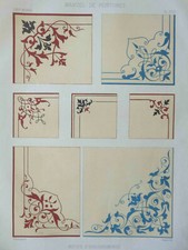 Grande Litografia XIX Secolo Cornici Fregi Motivo Decorazione Ornamento Tavola