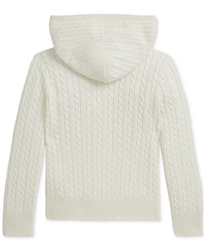 NWT Polo Ralph Lauren Girls Mini-Cable Knit Cotton Full-Zip Hoodie White M(8-10) - Picture 2 of 2