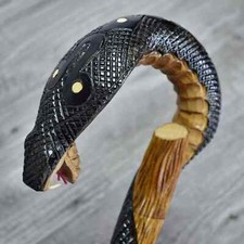 Cane Walking Stick Wooden carved Handmade - Cobra brown