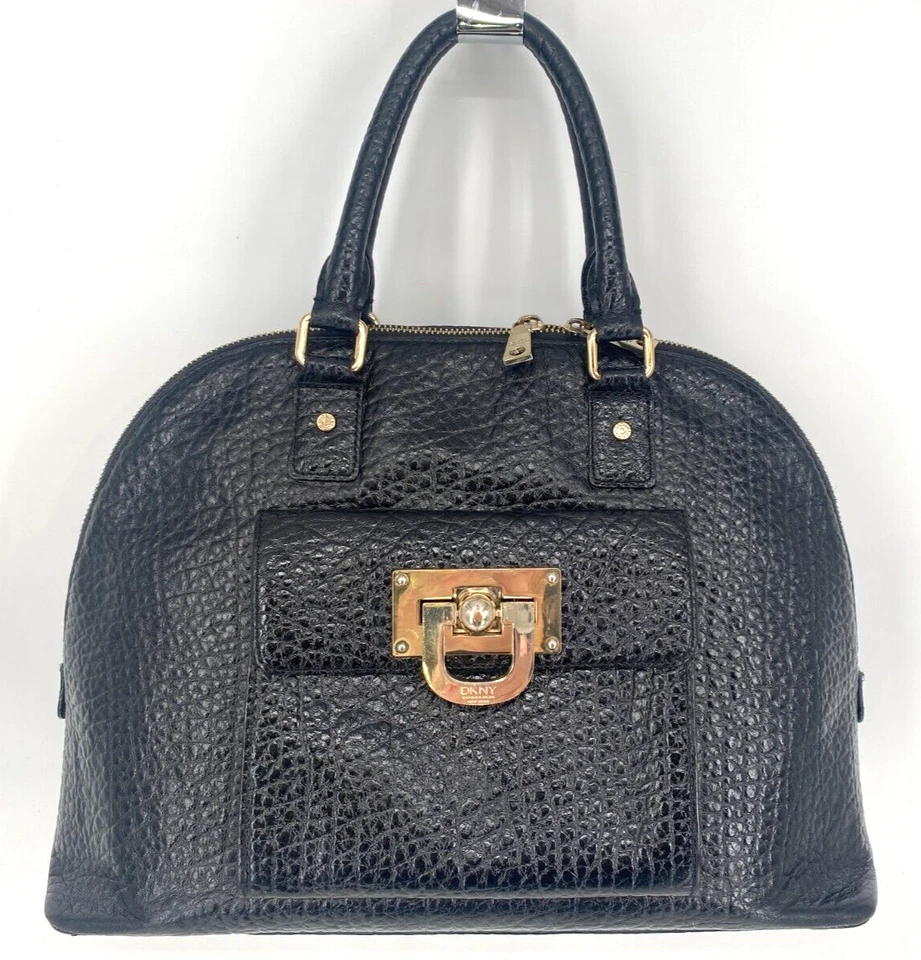 Bolso de Mano Vintage DKNY Croc Repujado Negro Lujoso Cuero Grande Cúpula Cartera Foto 2 de 4