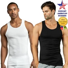 3, 6 Pack Mens 100% Cotton Ribbed A-Shirts Black White Wife Beater  Tank Tops