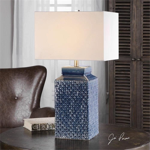 Uttermost Pero Ceramic and Iron Table Lamp in Sapphire Blue and Nickel - Picture 2 of 4
