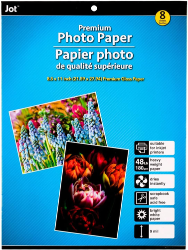Premium Glossy Photo Paper, 8.5" x 11", 8 Sheets for High-Quality Prints