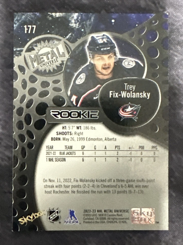2022-23 Metal Universe Rookie 177 Trey Fix-Wolansky Columbus Blue Jackets - Image 2 of 2