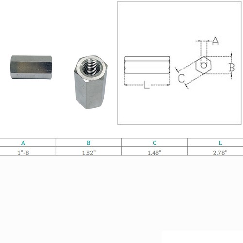 Marine Boat Stainless Steel T316 1" Coupling Nut Hex Connecting Nut Threaded - Foto 8 di 8