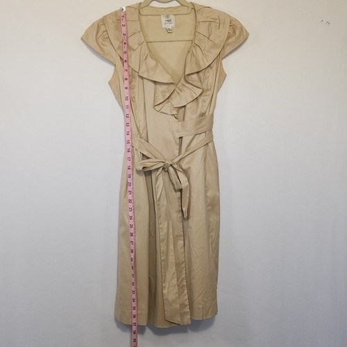 Suzi Chin for Maggy Boutique SZ 2P Tan Ruffle Pockets Wrap Cocktail Party Dress - Picture 12 of 16