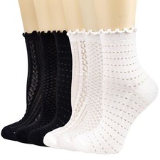 Women's Ruffle Socks Mesh Casual Lace Cotton Crew Socks Summer Ultra Thin Coo...