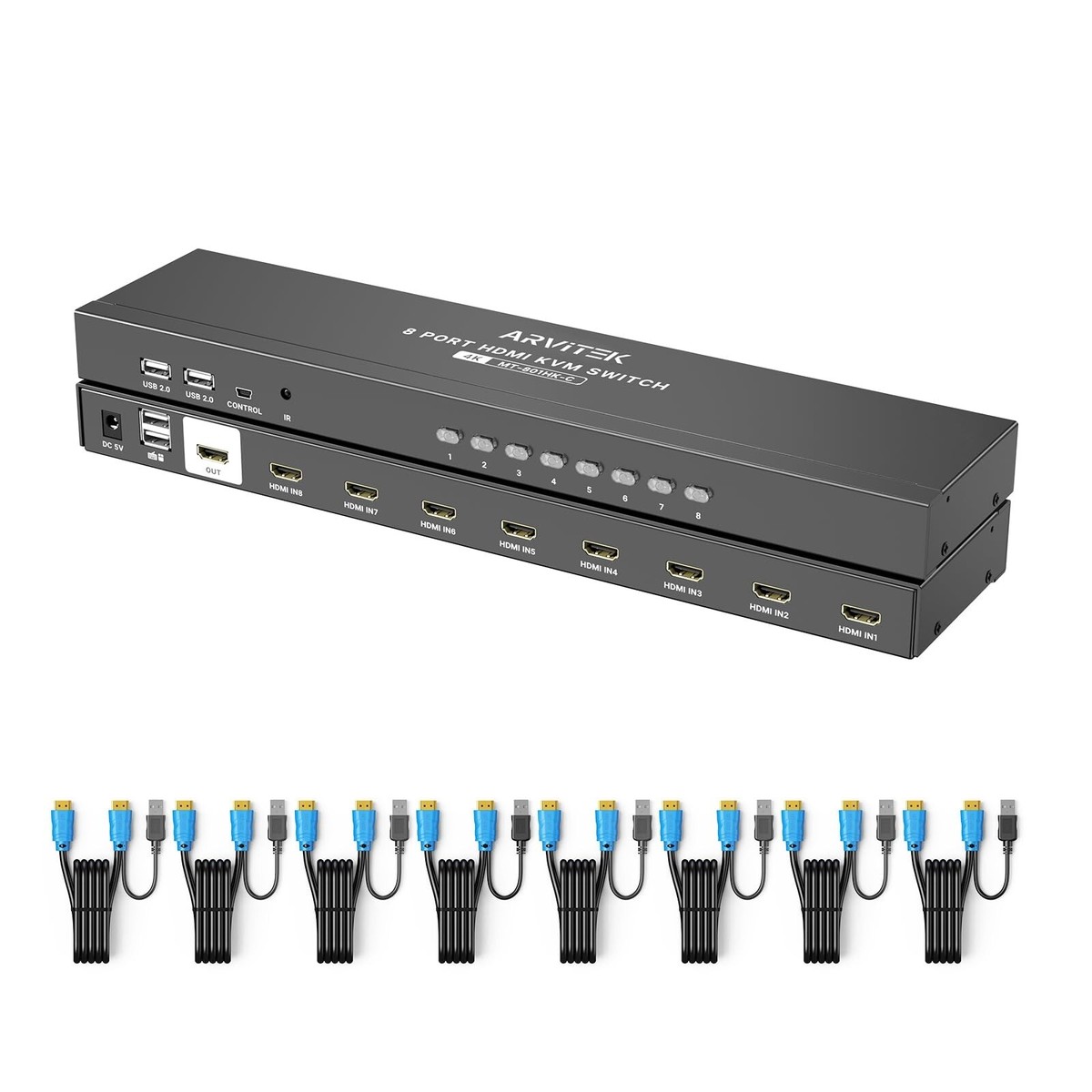 8 Port HDMI KVM Switch for 8 Computers Share 1 Monitor, 4K@30Hz 8