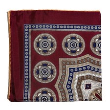 Burgundy Geometric Silk Pocket Square Hand-Rolled in England 