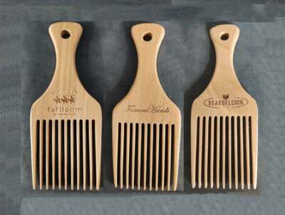 Customize Logo-Beech Wooden Comb Wide Tooth Beard Care Comb Fork Comb pick comb