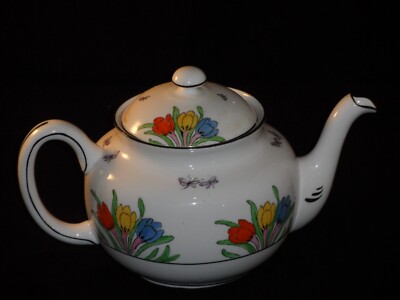 Seltene neue Chelsea Porzellan Art Deco handbemalte Krokuszeit Design Teekanne 23 cm