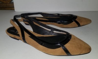 Diane von furstenberg DVF camel tan suede black patent slingback 