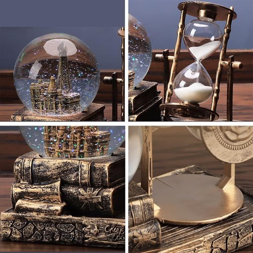 LED Music Crystal Snow Globe with Hourglass Vintage Paris Eiffel Tower Decor - Picture 4 of 6