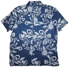 Perry Ellis Mens Short Sleeve Floral Shirt XL Stretch Ink Blue NWT
