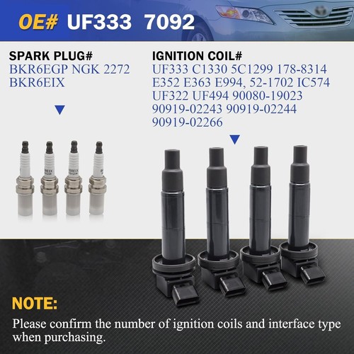 Pack of 4 Ignition Coil UF333 Spark Plug 7092 Compatible Toyota Camry 2.4L NIB - Picture 9 of 9