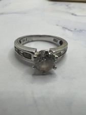 Vintage Geometric Cubic Zirconia Solitaire 925 Silver Engagement Ring Size 7