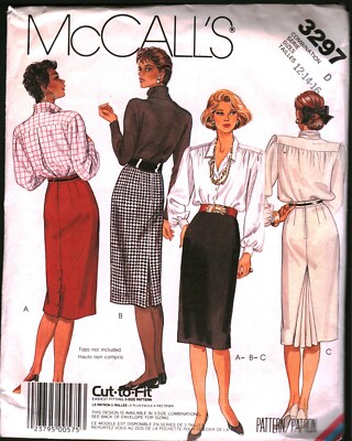 3297 Vintage McCalls SEWING Pattern Misses 1980s Straight Skirt Pleated Slit  16