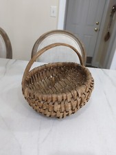 Antique Primitive Hand Made Woven Split Oak Egg Gathering Basket Easter AS IS