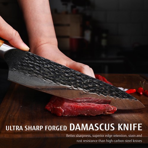 8" Chef Knife VG10 Damascus Professional Extra Sharp Japanese Knife Wood Handle - Picture 2 of 13