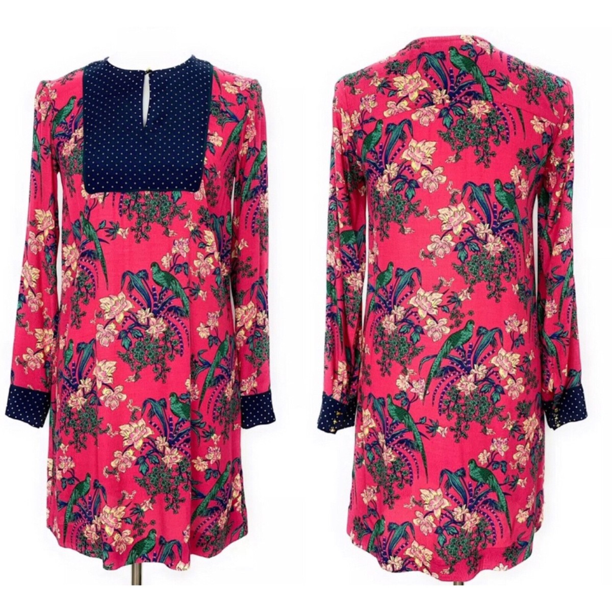 anthropologie blue bird dress Maeve Floral Polka Dot Shift Size 0 Style:D