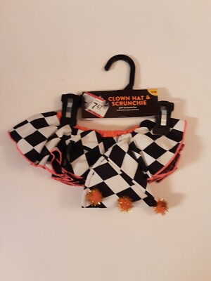 New Thrills & Chills L/XL Pet Dog Clown Hat & Scrunchie Skirt Halloween Costume 