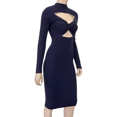 form fitting sweater dress Lush Dress Women Blue Ribbed Knit Sweater Twist Cutout Midi Long Sleeve  Small