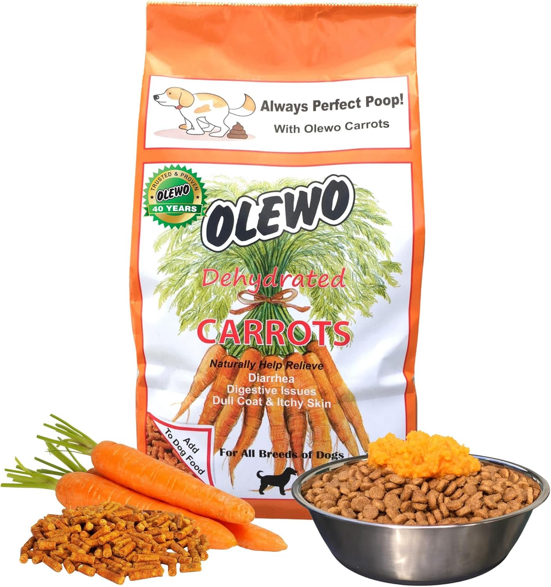 Olewo Dehydrated Carrots Digestive Dog Food Topper and Effective
