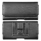 Large Horizontal Universal Leather Pouch Phone Case w/ Card Slot - Black