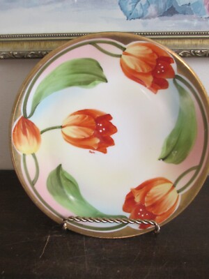 Vintage Royal Rudolstadt Germany Hand Painted Plate Tulip Gold Signed Stein 8.5''