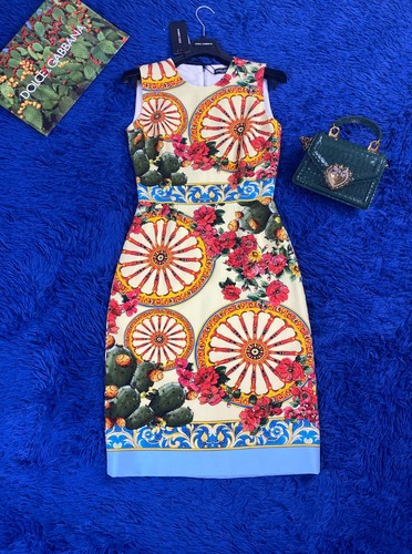 NEW!11 LEGENDARY!!! Dolce&Gabbana dress IT40 print of Sicily wheels and flowers - Picture 4 of 21