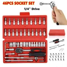 Socket Wrench Set 1/4" Drive 46Pc Ratchet Wrench, Drill Bit Combo Kit with Case