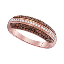 10kt Rose Gold Womens Round Red Color Enhanced Diamond Striped Band Ring 1/