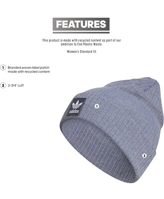 Adidas Womens Beanie Hat Gray Heather Knit Original Rib 2.0 
