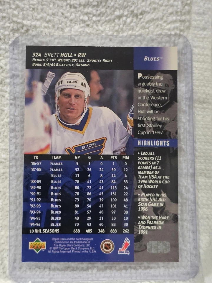 1995 Upper Deck Brett Hull St. Louis Blues Hockey Trading Card #324 - Image 2 of 2