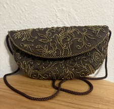 Vintage Walborg Beaded Satin Evening Bag Dressy Formal Purse Brown Crossbody