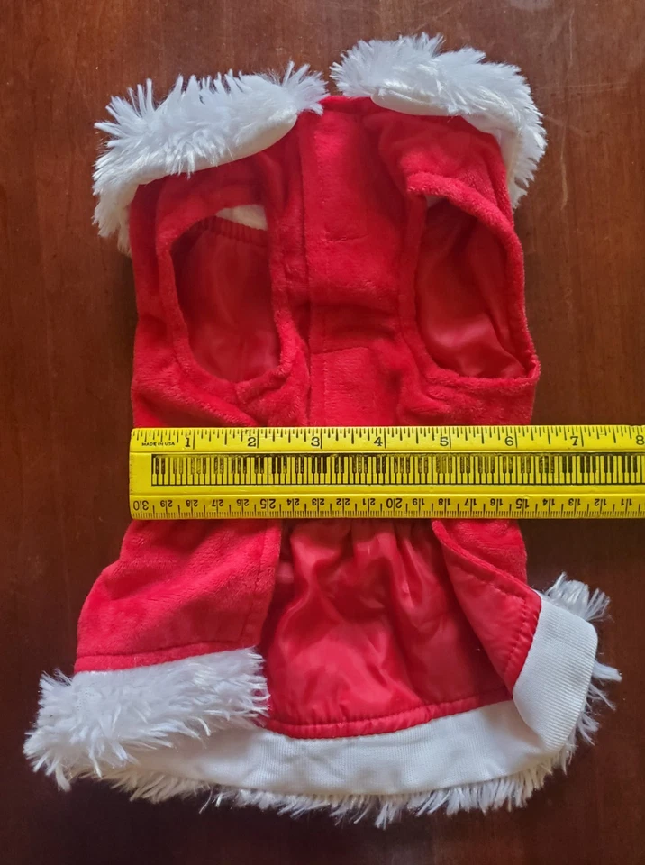 XXS Disfraz de Mascota de Navidad Estilo Mrs. Claus - Terciopelo Rojo Negro Lazo Blanco Piel Sintética Foto 3 de 4