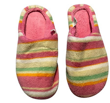 Women s Striped Fuzzy Slippers Pink Multi-Color Cozy Indoor Shoes Size Small 6-7