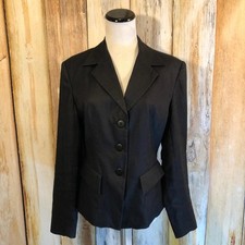 Classiques Entier Black Linen Blazer 3 Button Pockets Lined sz S EUC 