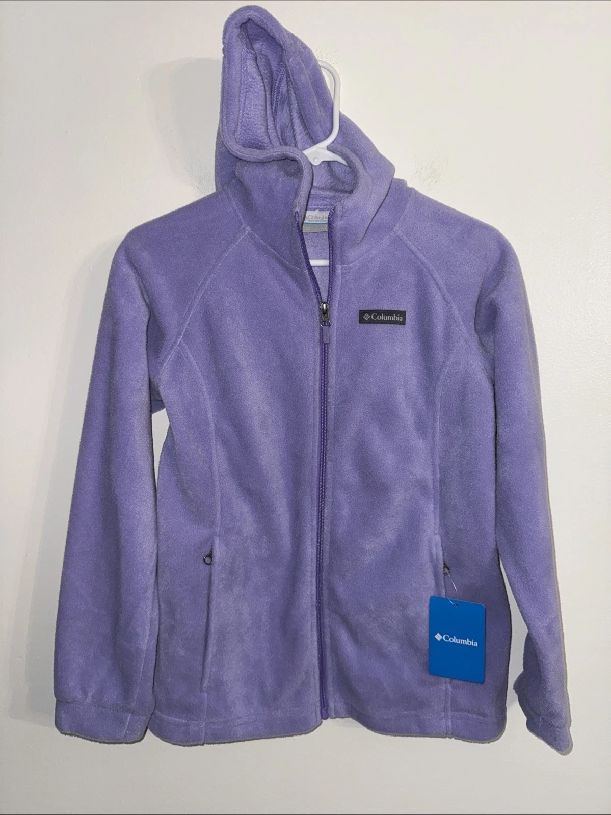 Columbia Jacket Girls L 14/16 Purple Poly Fleece Full Zip Outdoor Hiking Hooded