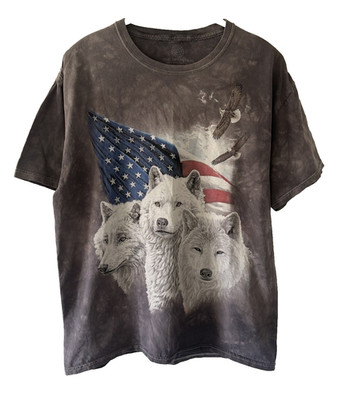 The Mountain Wolf Pack American Flag & Eagles Tie-Dye T-Shirt Size L Gray Mens